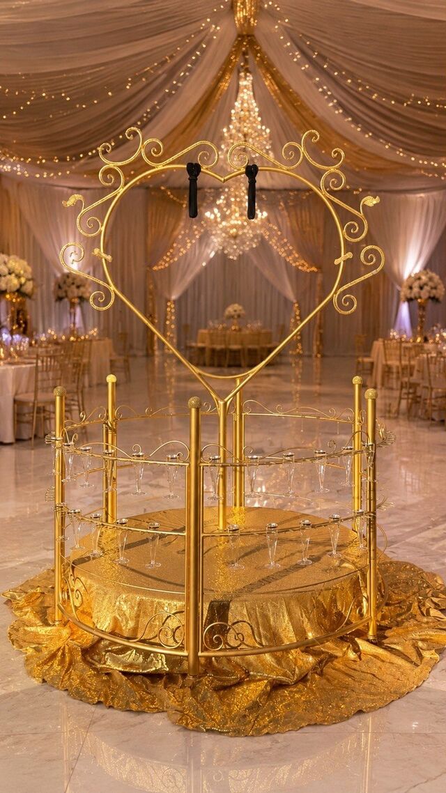 Champagne station with the Golden Heart Frame, champagne glasses only