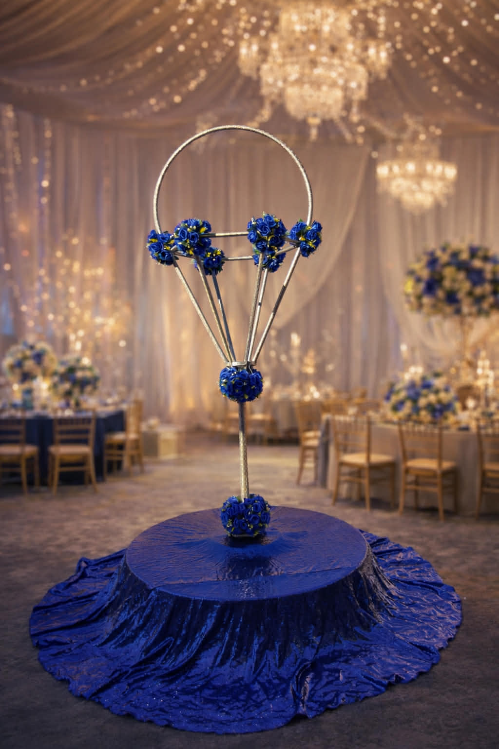 Blue-rose ice cream cone in a warm hall