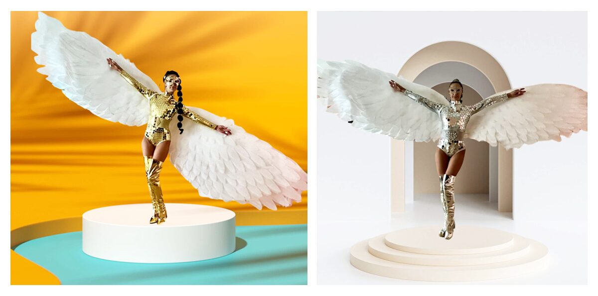 White-winged model display collage